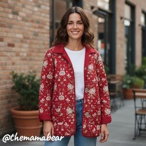 Reversible Red Floral Quilted Barn Jacket ❤️ Boho Vintage Style ▪️Women’s Size M